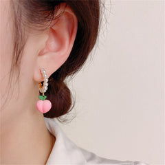 Pink Enamel & Pearl 18K Gold-Plated Peach Drop Huggie Earrings