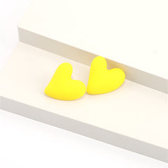 Yellow Acrylic & Silve-Plated Heart Stud Earrings