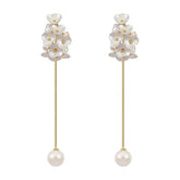 Cubic Zirconia & Pearl Flower Tassel Ear Jackets
