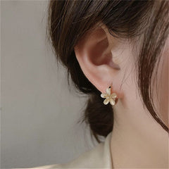 Cat's Eye & Cubic Zirconia Flower Huggie Earrings