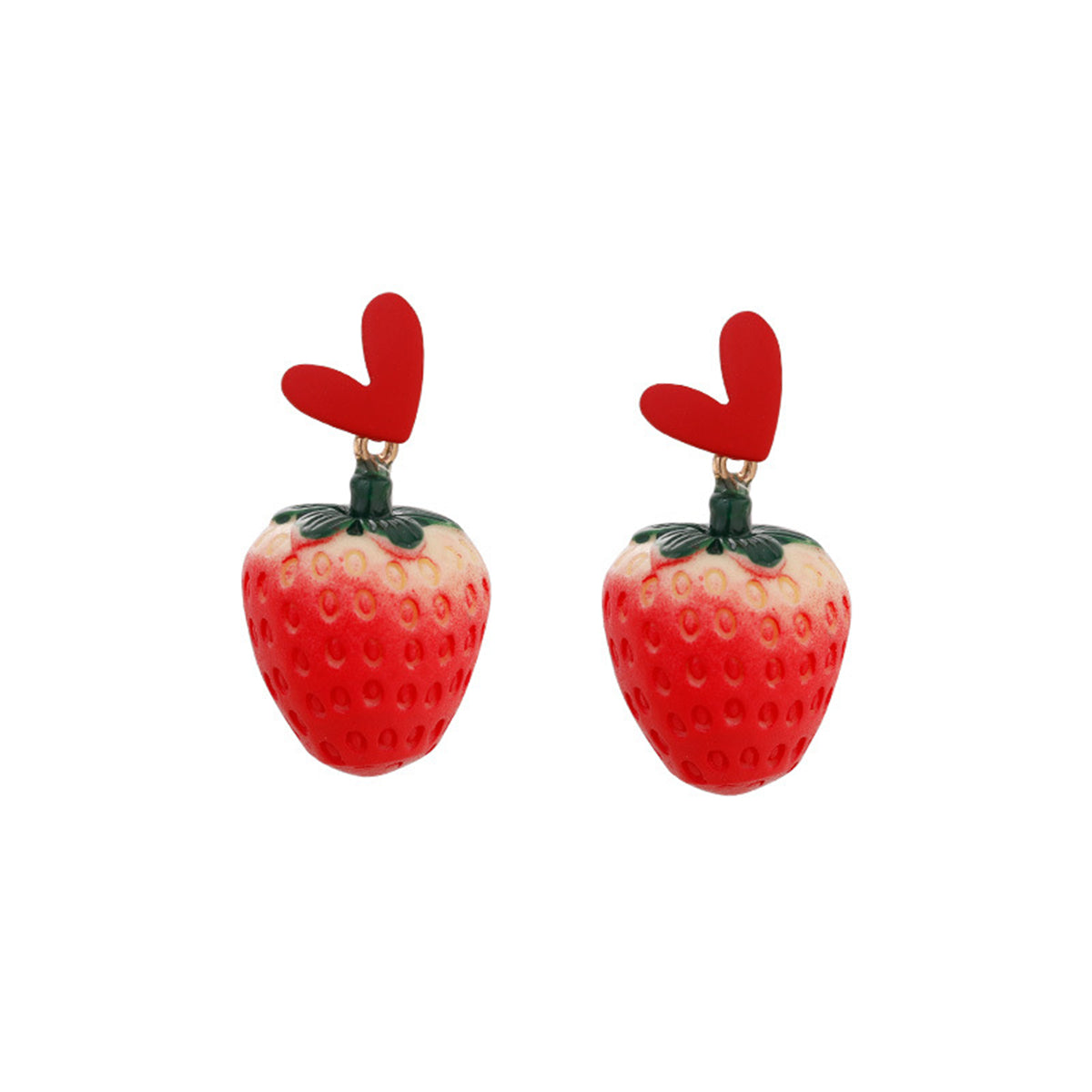Red Acrylic and Silver-Plated Heart Strawberry Drop Earrings, silver drop earrings for women, styled look