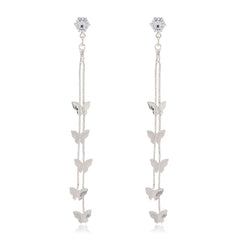 Cubic Zirconia & Silver-Plated Butterfly Double-Strand Drop Earrings