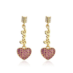 Red Cubic Zirconia & 18K Gold-Plated 'LOVE' Heart Drop Earrings