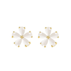Cats Eye & 18K Gold-Plated Flower Stud Earrings
