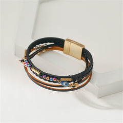 Black Polystyrene & 18K Gold-Plated Evil Eye Multistrand Cuff