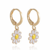 White Enamel & 18K Gold-Plated Daisies Huggie Earrings
