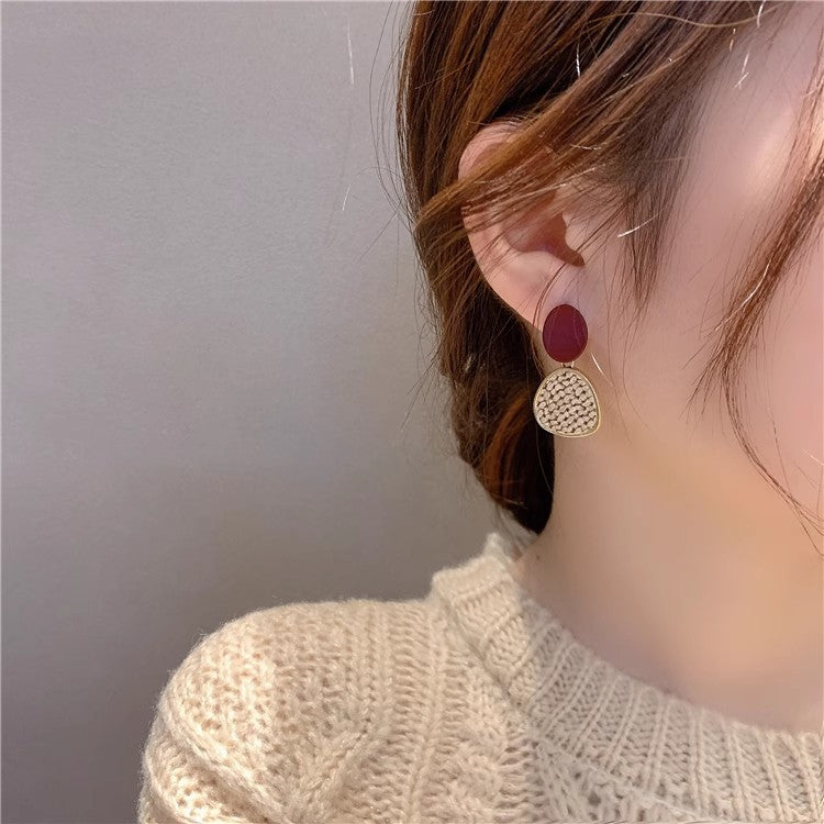 Brown Polystyrene & 18K Gold-Plated Woven Tiered Oval Drop Earrings