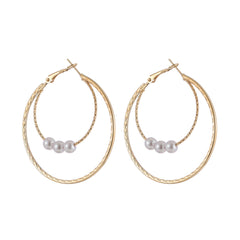 Pearl & 18K Gold-Plated Double Hoop Earrings