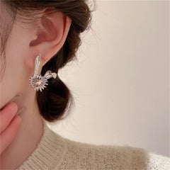 Crystal & Silver-Plated Heart Rabbit Stud Earrings