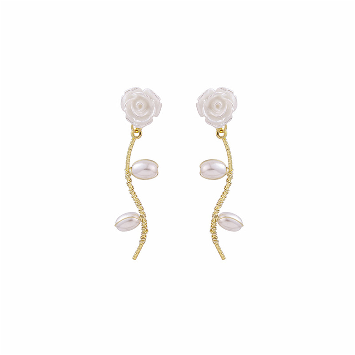 Pearl and Resin 18K Gold-Plated Rose Drop Earrings, gold drop earrings for women, vintage-inspired design, styled look