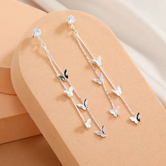 Cubic Zirconia & Silver-Plated Butterfly Double-Strand Drop Earrings