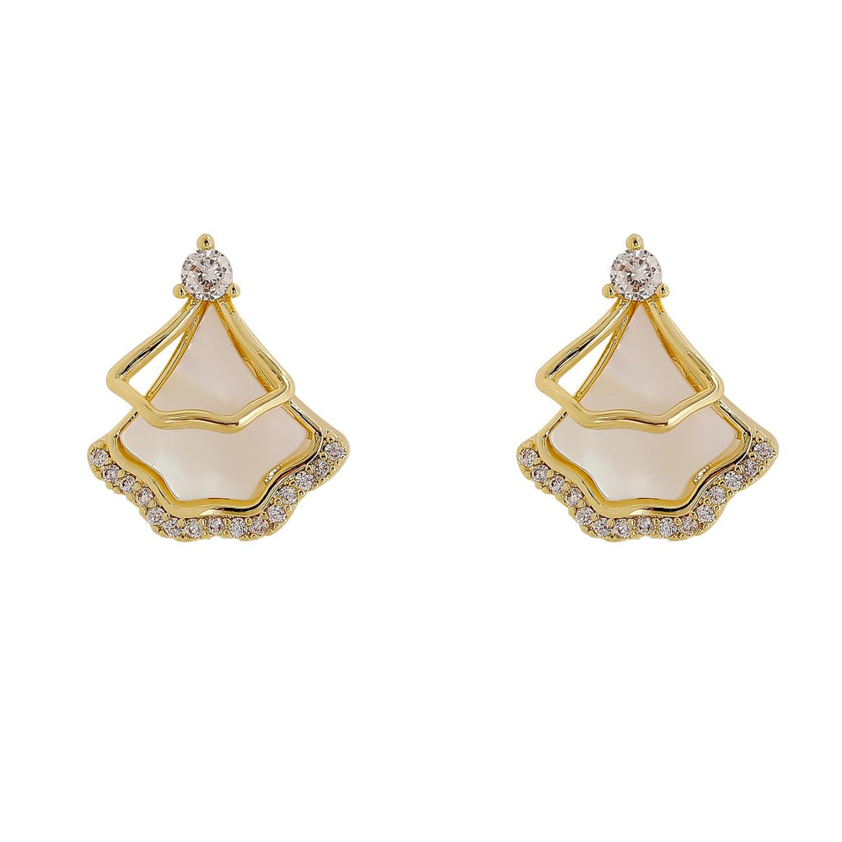 Cubic Zirconia and 18K Gold-Plated Stacked Christmas Tree Drop Earrings, gold stud earrings for women, side view
