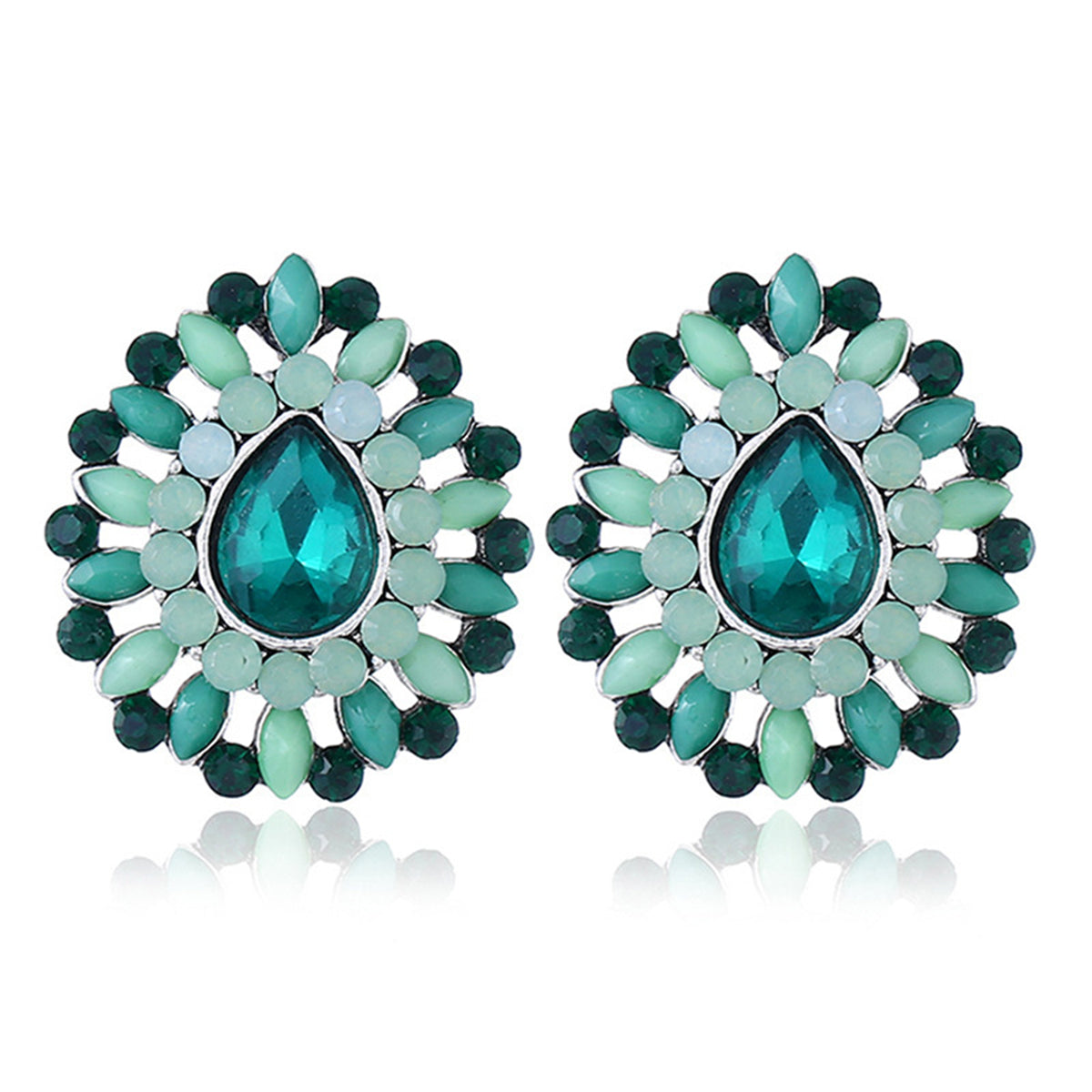 Green Crystal and Cubic Zirconia Stud Earrings, stud earrings for women, vintage-inspired design, lifestyle look