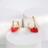 Red & 18K Gold-Plated Heart Huggie Earrings