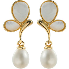 White Cat's Eye & Pearl 18K Gold-Plated Butterfly Drop Earrings
