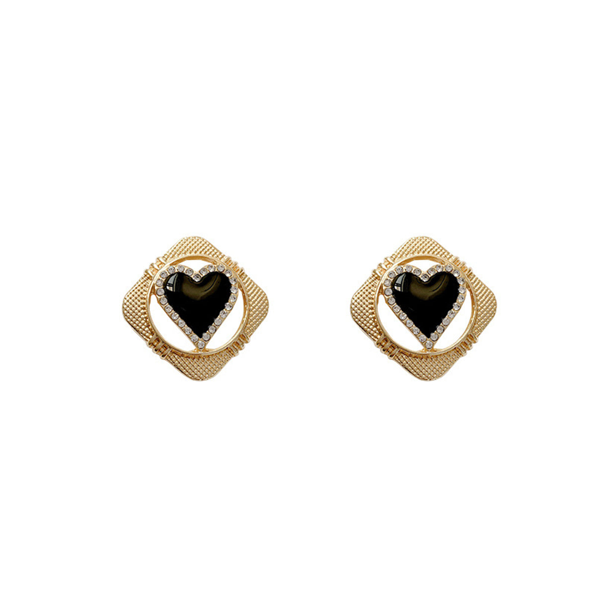 Cubic Zirconia and 18K Gold-Plated Heart Rhombus Stud Earrings, gold stud earrings for women, everyday style, styled look