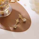 Cat's Eye & Cubic Zirconia 18K Gold-Plated Star Drop Earrings