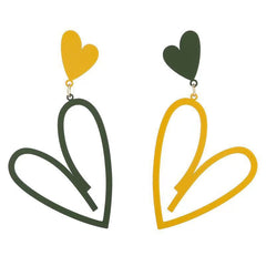 Yellow & Green Enamel Mismatching Heart Dangle Earring