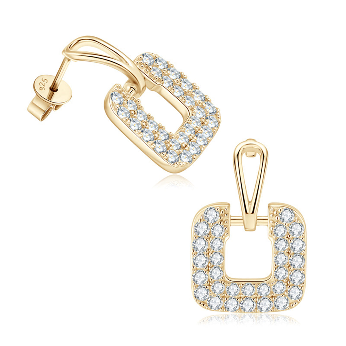 Cubic Zirconia and 18K Gold-Plated Square Drop Earrings, gold drop earrings for women, lifestyle look