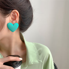 Cyan Acrylic & Silver-Plated Heart Stud Earrings