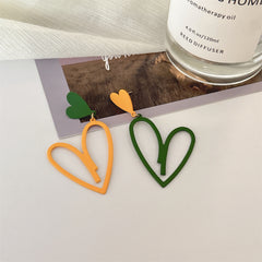 Yellow & Green Enamel Mismatching Heart Dangle Earring