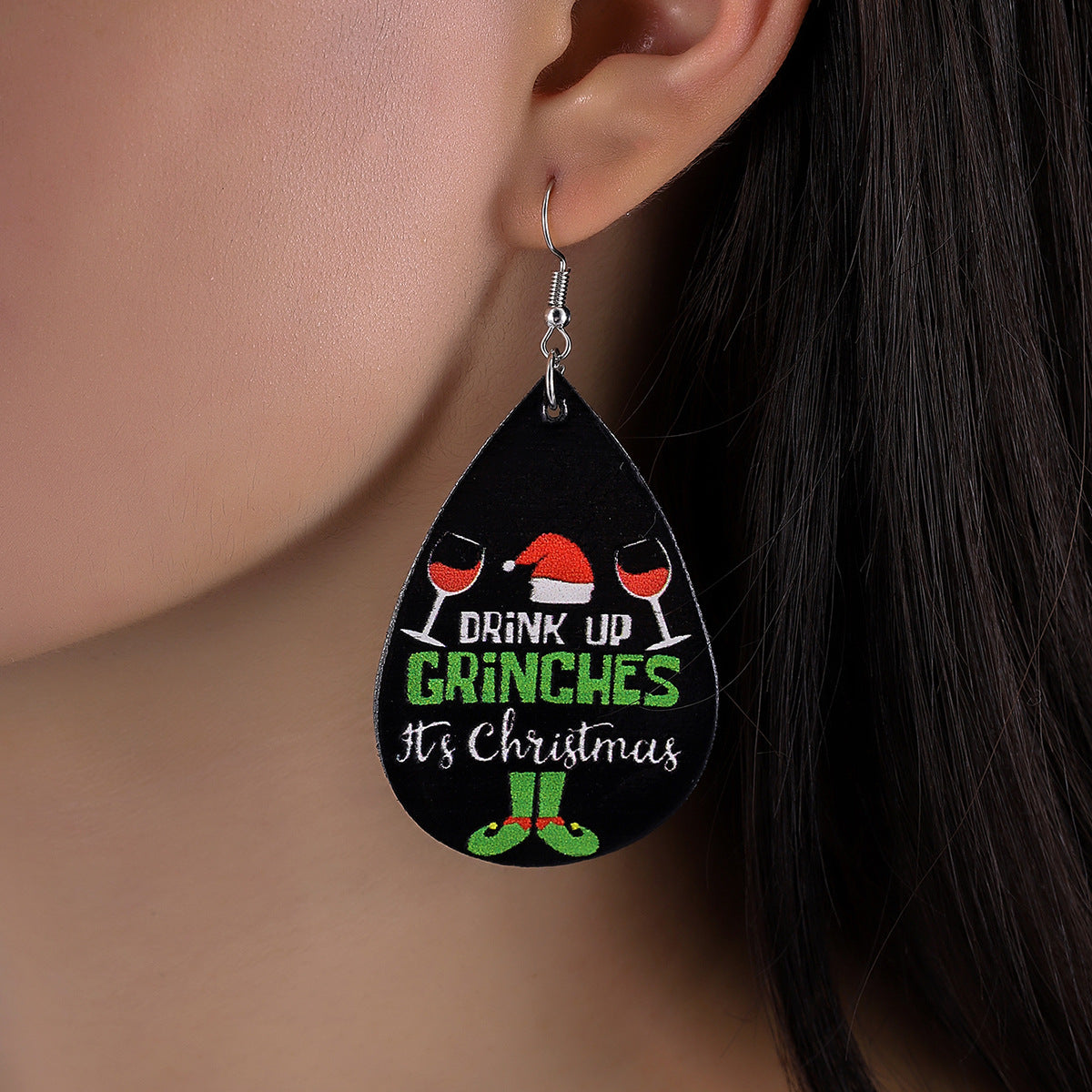 Black & Silver-Plated 'It's Christmas' Drop Earrings
