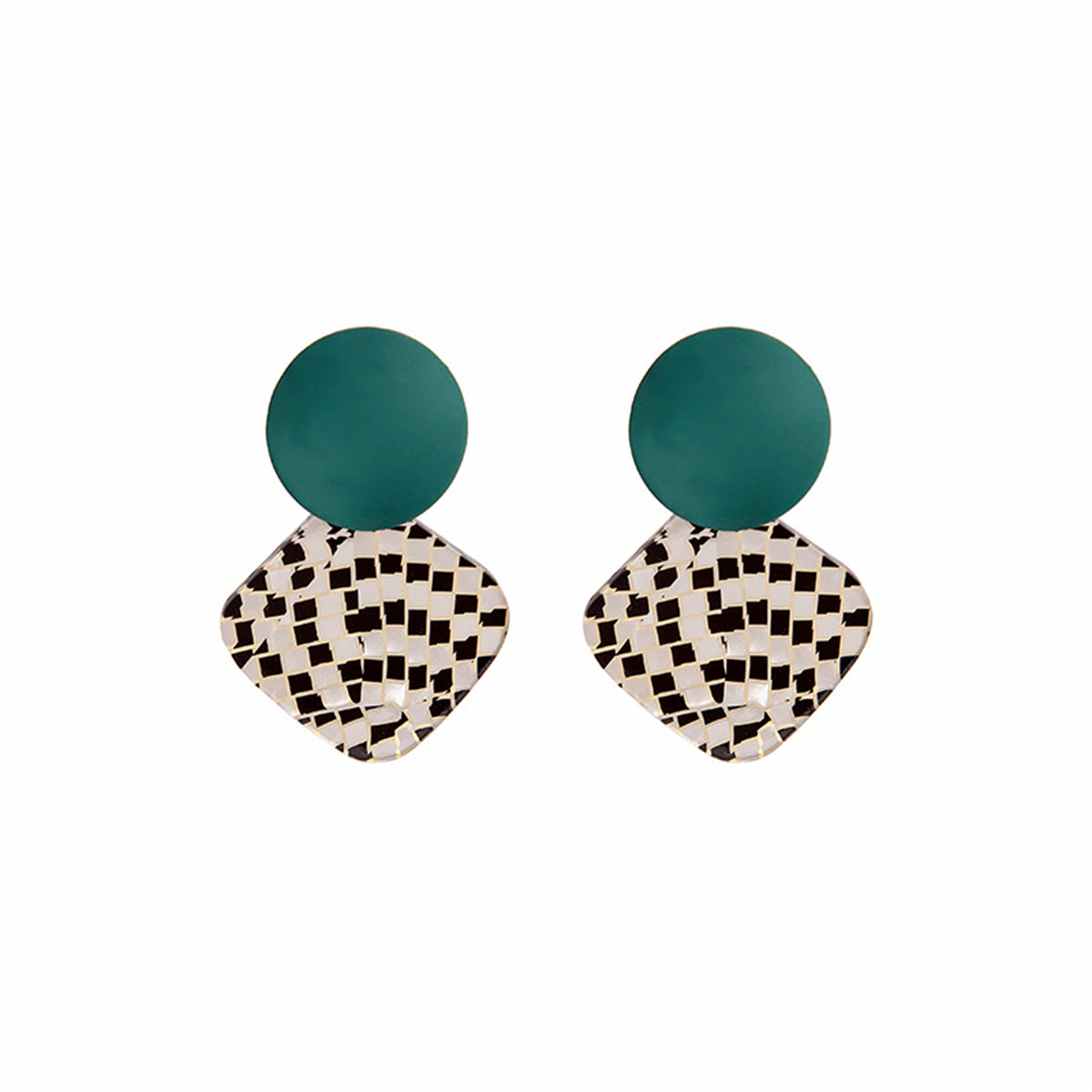 Teal Enamel and Acrylic Silver-Plated Round Rhombus Drop Earrings, silver drop earrings for women, styled look