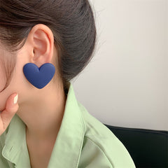 Navy Acrylic & Silver-Plated Heart Stud Earrings