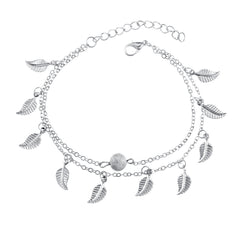 Silver-Plated Leaf Station Layered Anklet