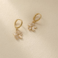 Cat's Eye & 18K Gold-Plated Flower Huggie Earrings