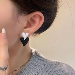 Black & White Double Heart Drop Earrings