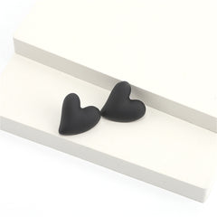 Black Acrylic & Silve-Plated Heart Stud Earrings