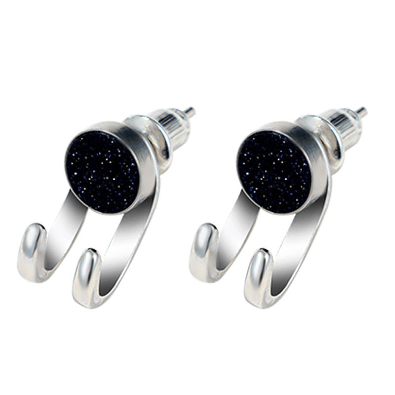 Silver-Plated and Blue Hook Ear Jackets, silver stud earrings for women, botanical inspired, detail close-up