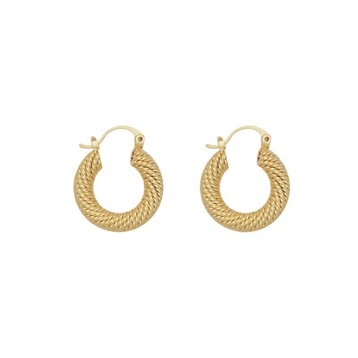 Elegant 18K gold plated hoop earrings featuring a stylish twisted design, perfect for any occasion.
