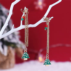 Green Enamel & Acrylic 18K Gold-Plated Bow Evergreen Tree Ear Jackets