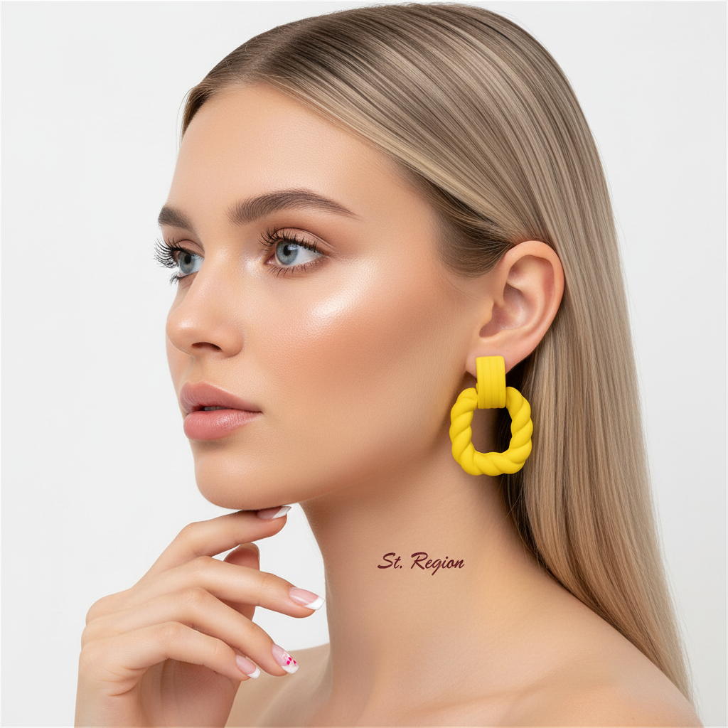 Yellow Resin & Silver-Plated Twine Square Drop Earrings - Street Region
