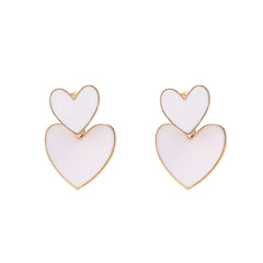 White Enamel & 18K Gold-Plated Double Heart Ear Jackets