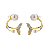 Cubic Zirconia & Pearl Fishtail Ear Jackets