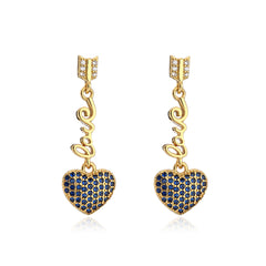 Blue Cubic Zirconia & 18K Gold-Plated 'LOVE' Heart Drop Earrings