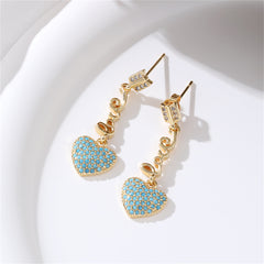 Cyan Cubic Zirconia & 18K Gold-Plated 'LOVE' Heart Drop Earrings