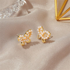 Pearl & Cubic Zirconia Embellished Butterfly Stud Earrings