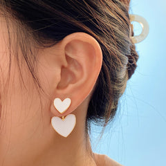 White Enamel & 18K Gold-Plated Double Heart Ear Jackets
