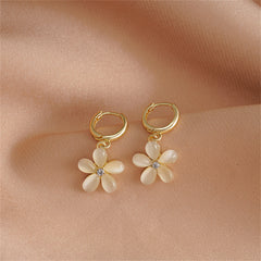 Cat's Eye & Cubic Zirconia Flower Huggie Earrings