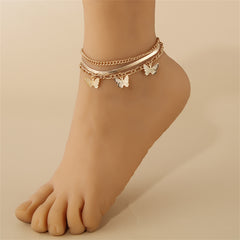 Elegant 18K gold-plated butterfly charm anklet set, perfect for adding a touch of luxury to any outfit.