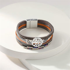 Iridescent Cubic Zirconia & Gray Tree Of Life Stacked Bracelet