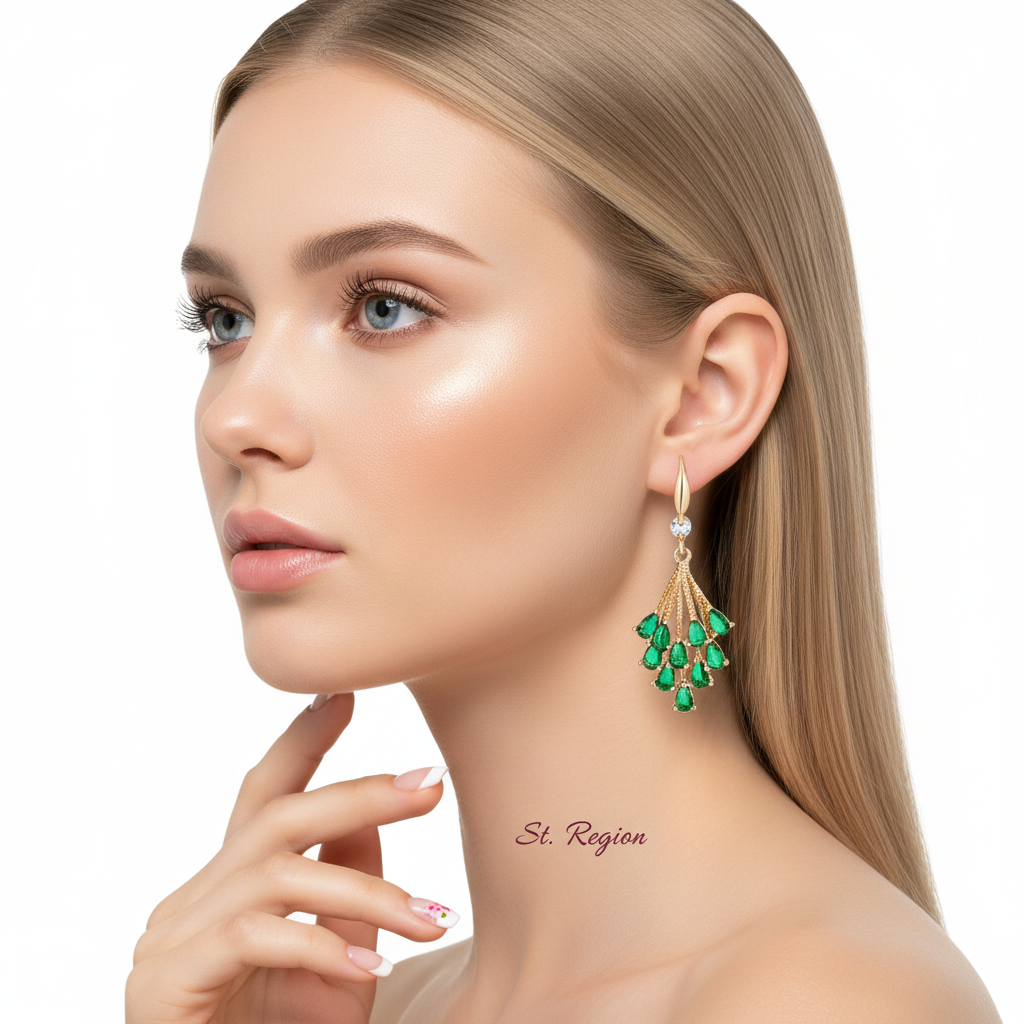 Green Crystal & Cubic Zirconia Goldtone Drop Tassel Hook Earrings - Street Region