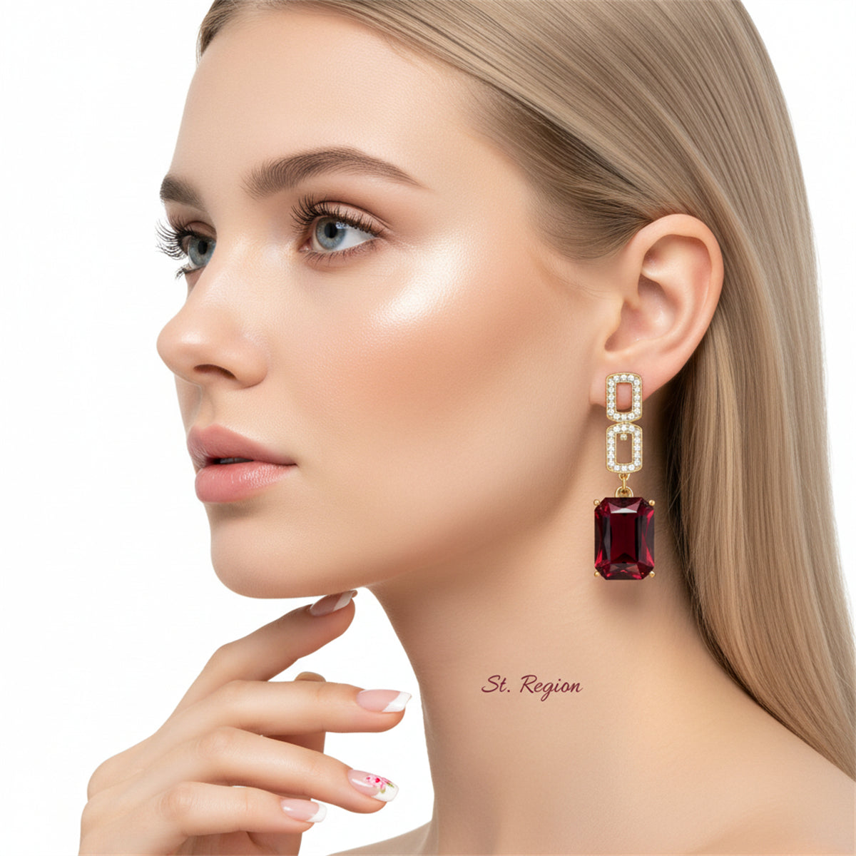 Cubic Zirconia & Red Crystal 18K Gold-Plated Square Drop Earrings