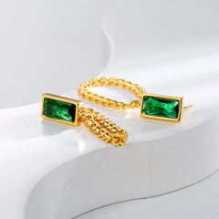 Green Crystal & 18K Gold-Plated Chain Ear Jackets