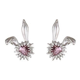 Crystal & Silver-Plated Heart Rabbit Stud Earrings