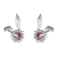 Crystal & Silver-Plated Heart Rabbit Stud Earrings